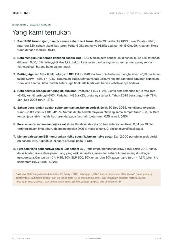 Page 2 of the beta report: Eight findings on one page